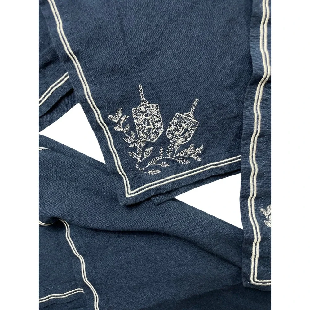 Pottery Barn Cloth Napkins Jewish Dreidel  (8)‎